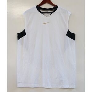 Nike White & Black Sleeveless Tank Top with Gold Swoosh